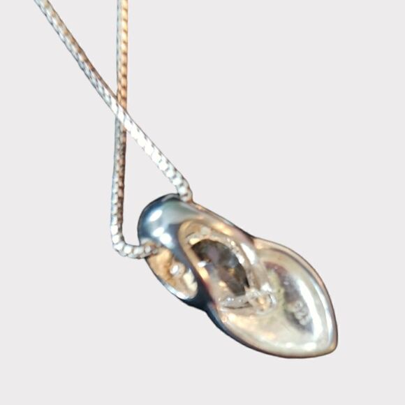 Vintage Sterling Silver 925 Double Teardrop Italy Sparkling Pendant Necklace - Picture 6 of 9
